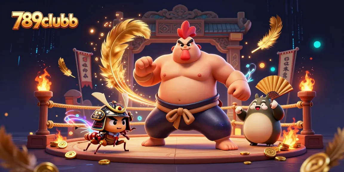 Engage in exciting games at 789clubb with sumo wrestlers and samurai elements in a vibrant casino arena