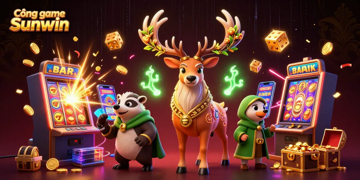 Cổng game Sunwin features a vibrant 3D visual with Celtic symbols and dynamic gaming elements, attracting players to engage.