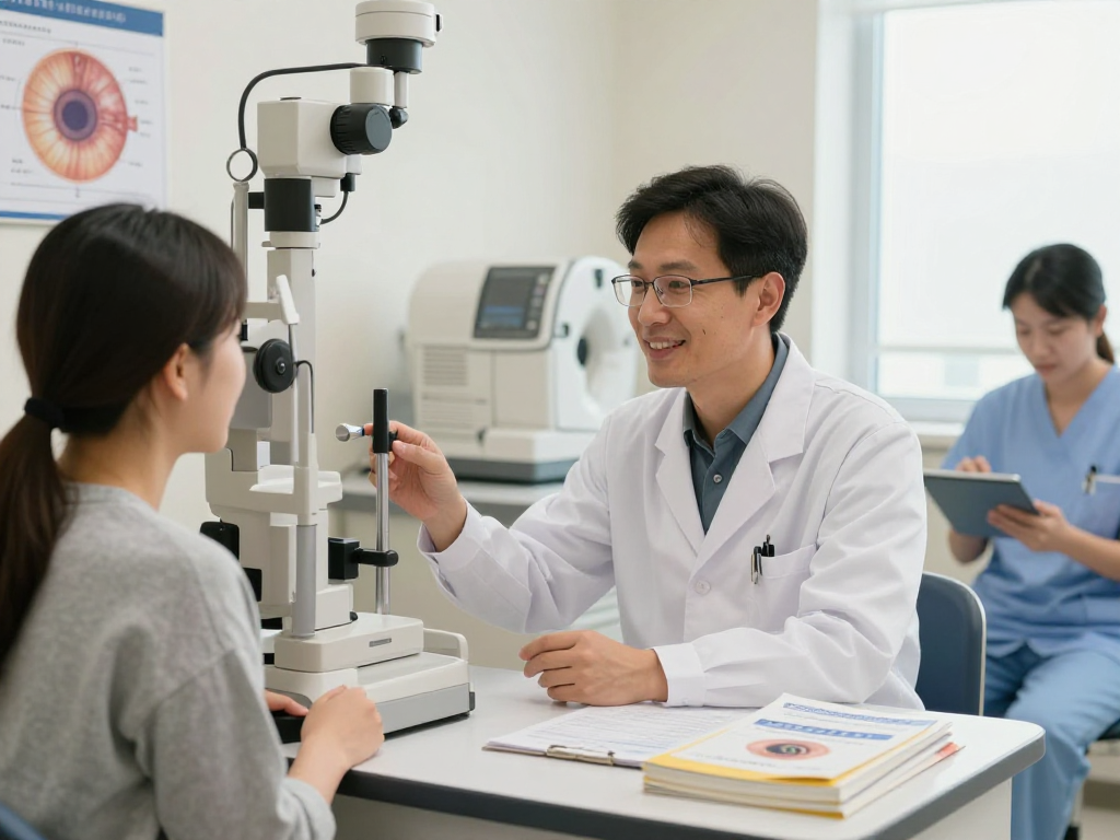 Consultation with a cornea specialist Abu Dhabi in a welcoming clinic environment, emphasizing patient care and advanced eye health.