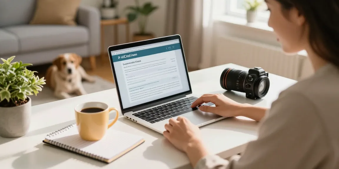 Individual applying for RadCred loans in a cozy home office, surrounded by supportive elements.