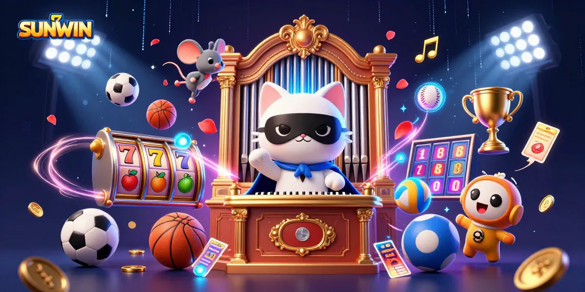 Experience thrilling SUNWIN gameplay with a lively 3D casino scene filled with animated characters and game elements.
