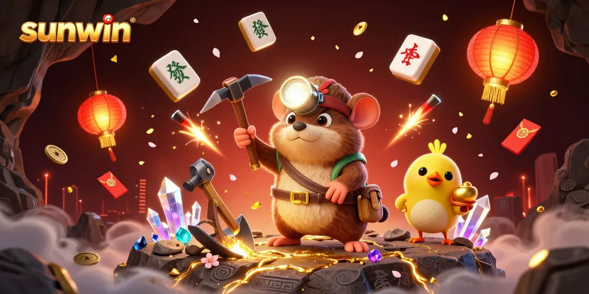 sunwin showcases a vibrant, dynamic treasure scene with golden nuggets and festive elements in an online gambling context.